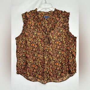 Democracy Ditsy Floral Blouse Ruffle Sleeveless Popover Sz 1X